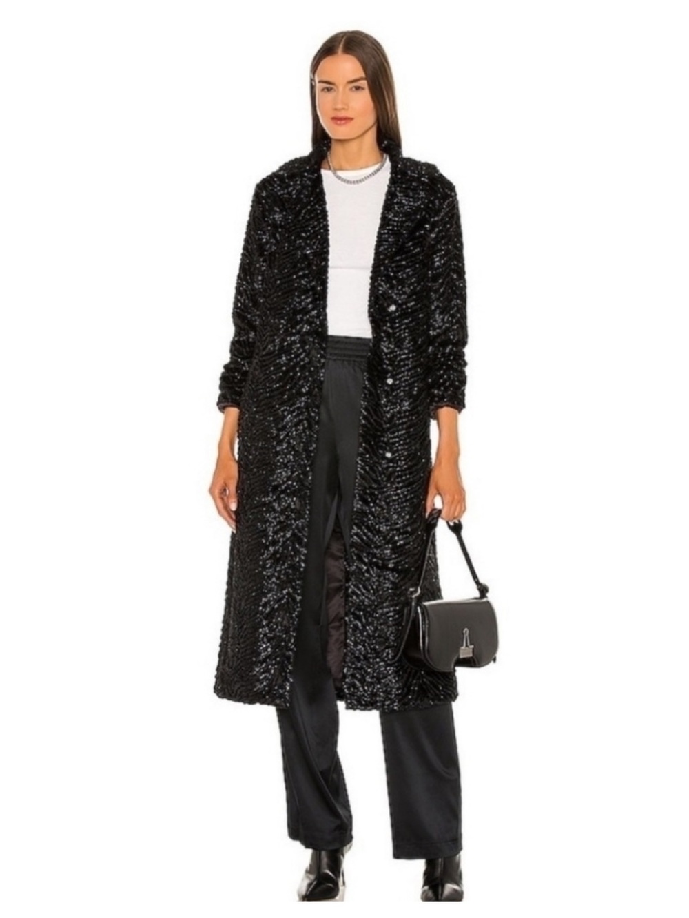 Unreal Fur Stardust Velvet Coat in Jetset Black Sz Large